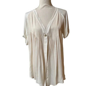 Elizabeth and James Pleated Silk Front Blouse XS Ivory Long Sleeve Designer Top